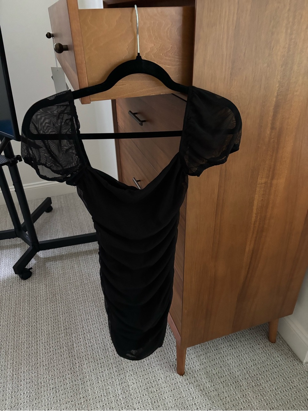 Princess Polly Black Ruched Mesh Sleeve Women's Dress